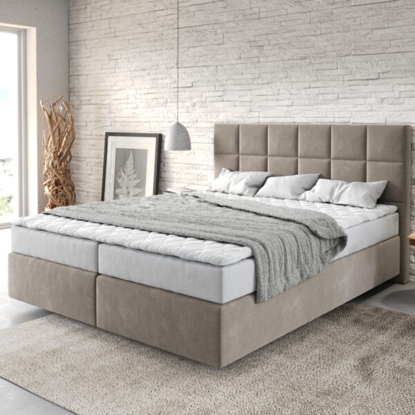 Postel Boxspring Dream-Fine 160×200 cm mikrovlákno béžová s matrací a topperem