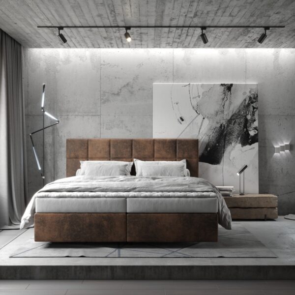 Postel Boxspring Dream-Fine 180×200 cm mikrovlákno hnědé s matrací a topperem