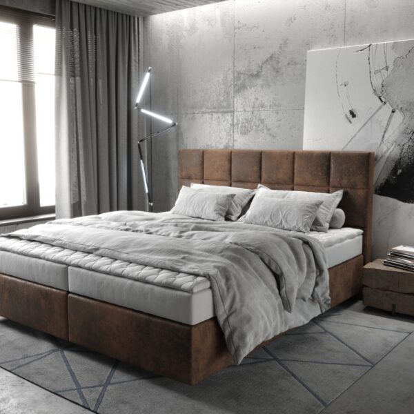 Postel Boxspring Dream-Fine 180×200 cm mikrovlákno hnědé s matrací a topperem