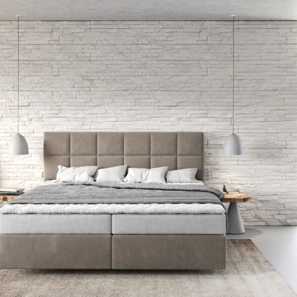 Postel Boxspring Dream-Fine 180×200 cm mikrovlákno béžová s matrací a topperem