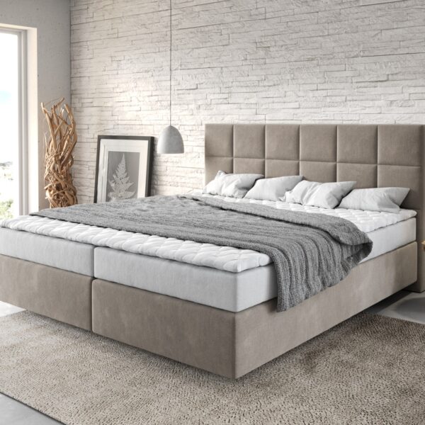 Postel Boxspring Dream-Fine 180×200 cm mikrovlákno béžová s matrací a topperem