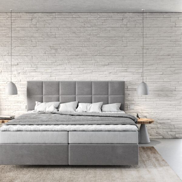 Postel Boxspring Dream-Fine 180×200 cm mikrovlákno šedá s matrací a topperem