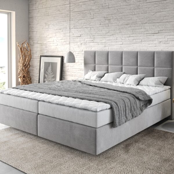 Postel Boxspring Dream-Fine 180×200 cm mikrovlákno šedá s matrací a topperem