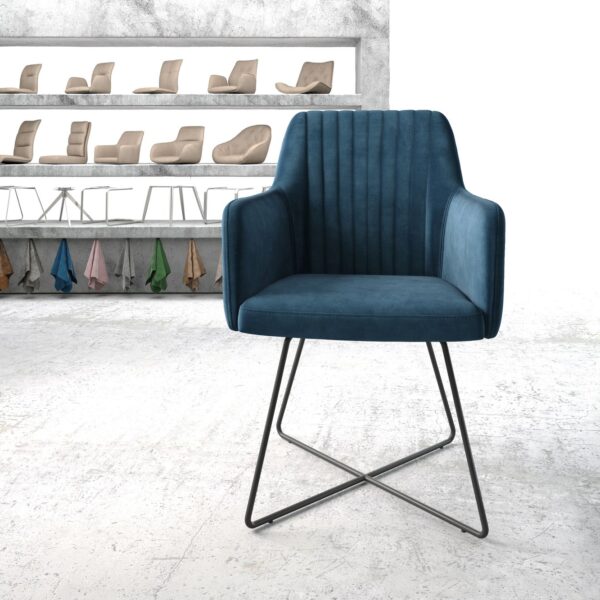 Jídelní židle Greg-Flex modrý samet podnož ve tvaru “X” černý