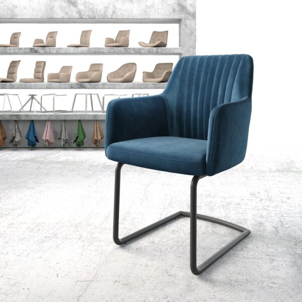 Křeslo Greg-Flex Modrá Samet Cantilever Round Černá