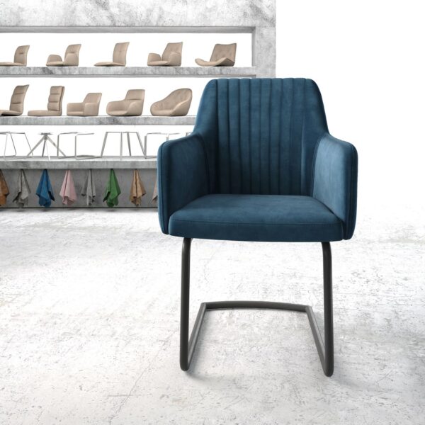 Jídelní židle Greg-Flex modrý samet konzolová podnož kulatá černá