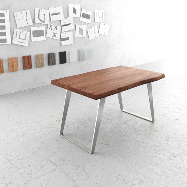 Jídelní stůl Edge 140×90 XL hnědá akácie nerezová ocel šikmá