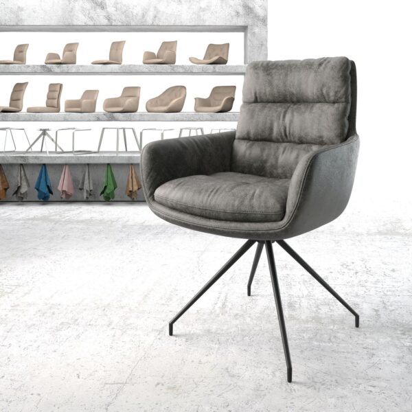 Otočná židle Abelia-Flex s područkami Šedá Vintage Cross Rám Conical Černá