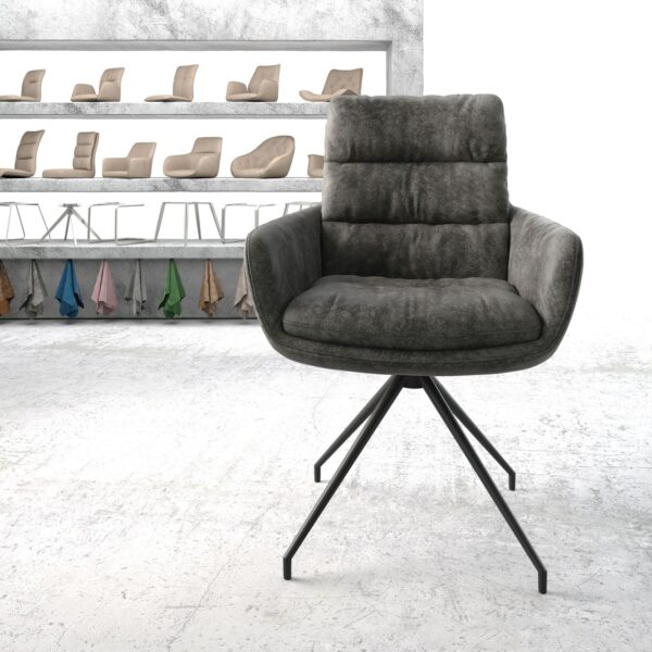 Otočná židle Abelia-Flex s područkami Šedá Vintage Cross Rám Conical Černá