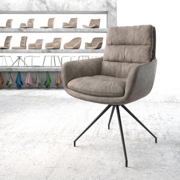 Otočná židle Abelia-Flex s područkami Taupe Vintage Cross Rám Conical Černá