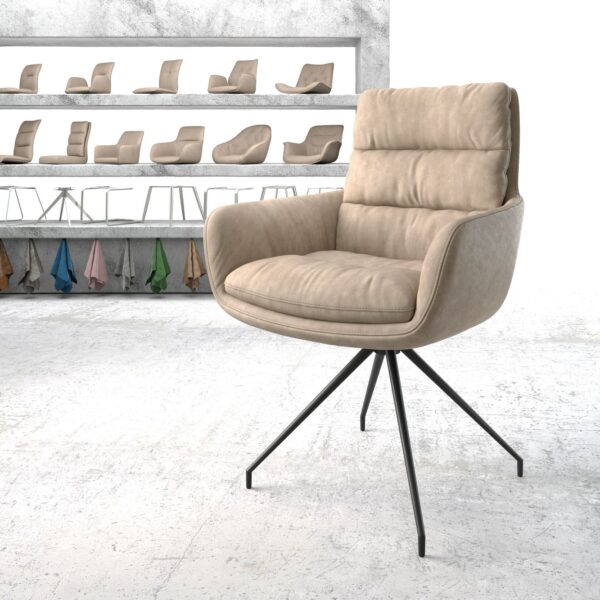 Otočná židle Abelia-Flex s područkami Béžová Vintage Cross Rám Conical Černá