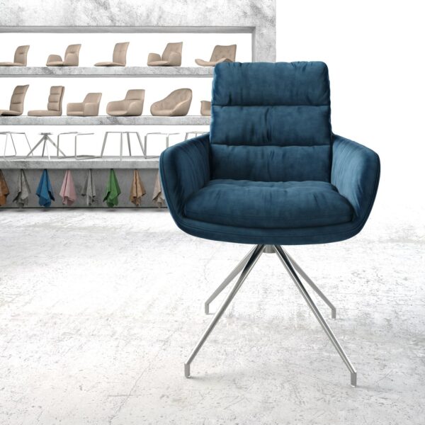 Otočná židle Abelia-Flex s područkami Samet Modrá Cross Rám Conical Nerezová Ocel