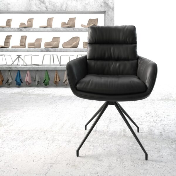 Otočná židle Abelia-Flex s područkami Pravá kůže Černá Křížová podnož kuželová Černá