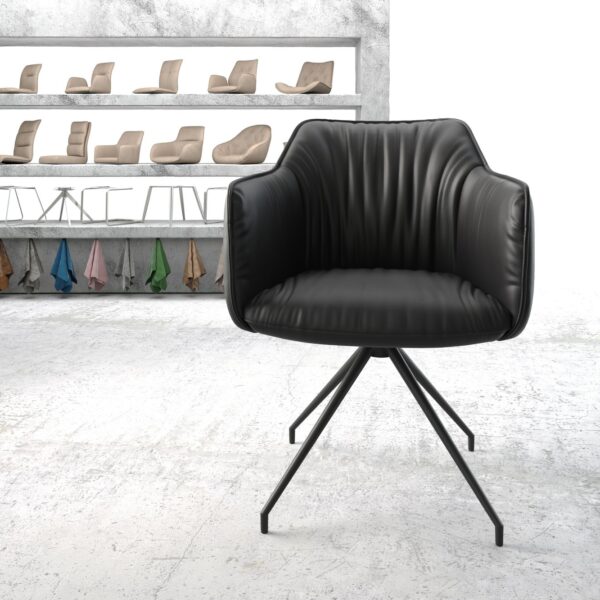 Otočná židle Elda-Flex s područkami Pravá kůže Černá křížová základna kuželová Černá