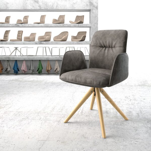 Otočná židle Vinja-Flex Anthracite Vintage z mikrovlákna Dřevěný rám kónický