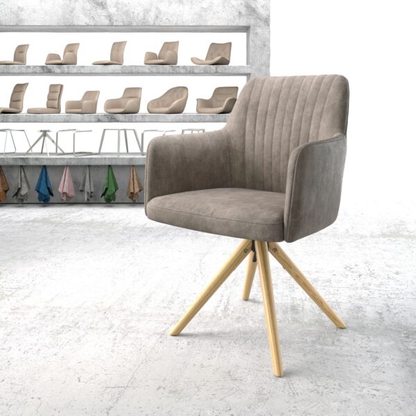 Otočná židle Greg-Flex taupe vintage mikrovlákno dřevěná podnož zaoblená