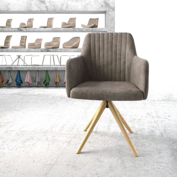 Otočná židle Greg-Flex taupe vintage mikrovlákno dřevěná podnož zaoblená