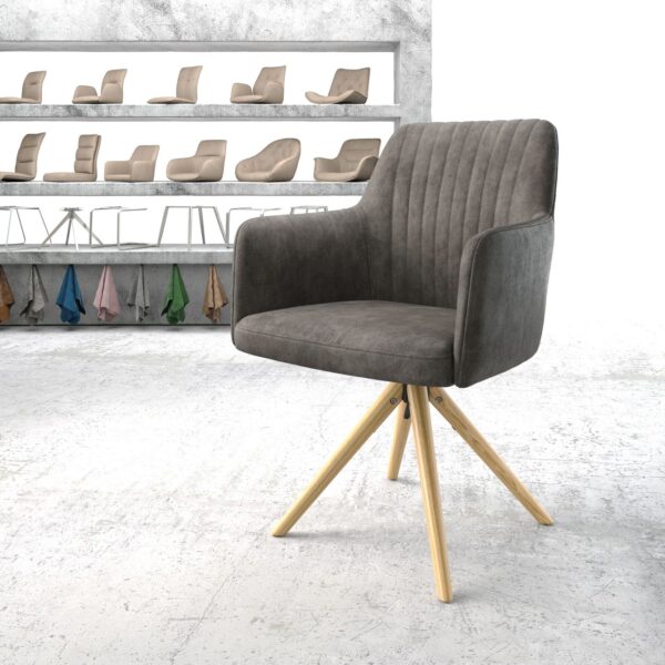 Otočná židle Greg-Flex Anthracite Vintage z mikrovlákna s dřevěným kuželovým rámem