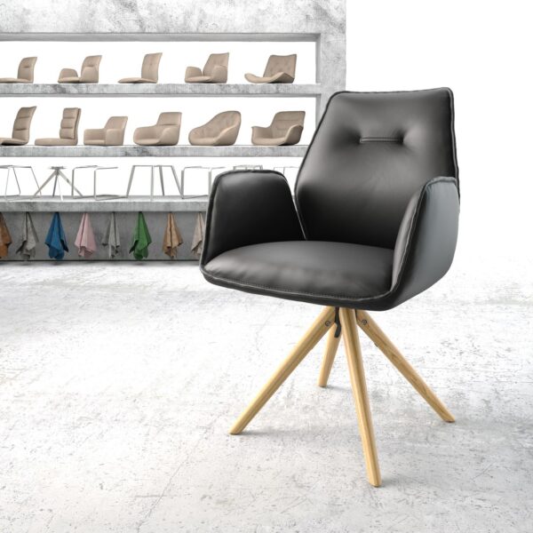 Otočná židle Zoa-Flex černá pravá kůže dřevěná podnož zaoblená otočná