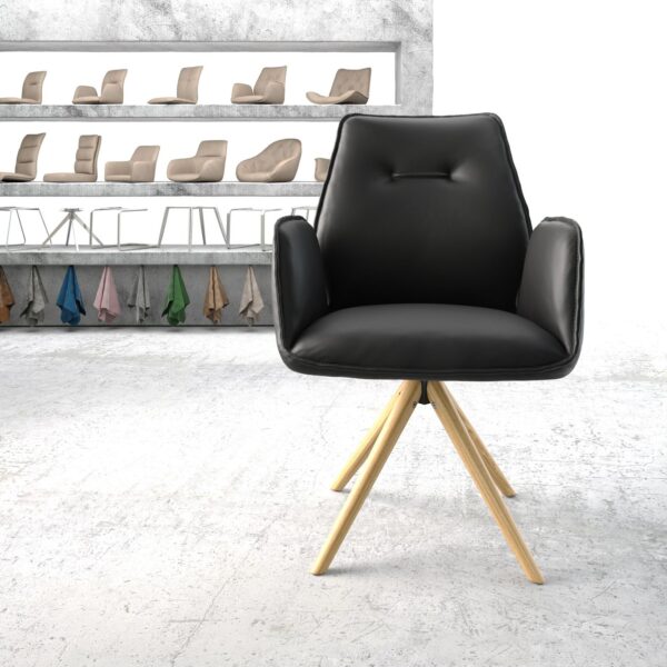 Otočná židle Zoa-Flex černá pravá kůže dřevěná podnož zaoblená otočná