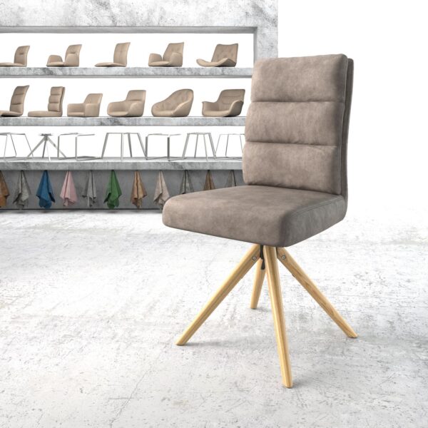 Otočná židle Pela-Flex taupe vintage mikrovlákno dřevěná podnož zaoblená