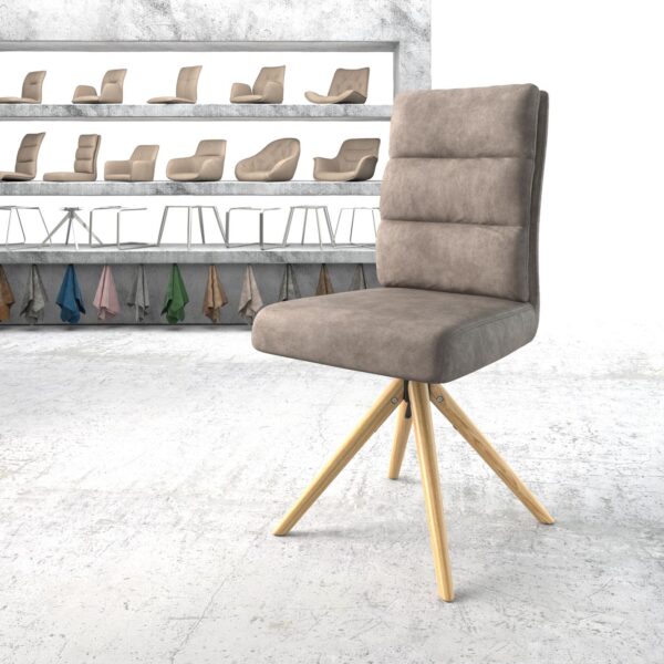 Otočná židle Pela-Flex Taupe Vintage z mikrovlákna s dřevěným kuželovým rámem