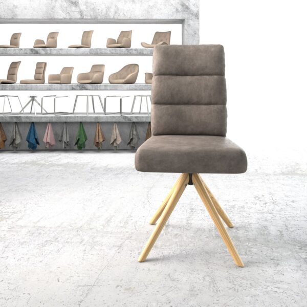 Otočná židle Pela-Flex Taupe Vintage z mikrovlákna s dřevěným kuželovým rámem
