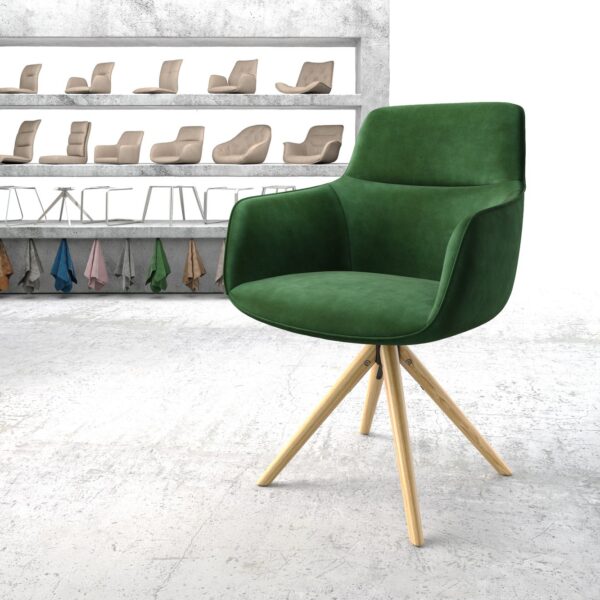 Otočná židle Pejo-Flex Zelený sametový dřevěný rám kónický