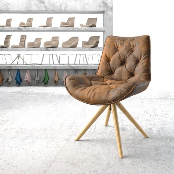 Otočná židle Taimi-Flex Hnědá Vintage z mikrovlákna s dřevěným kuželovým rámem