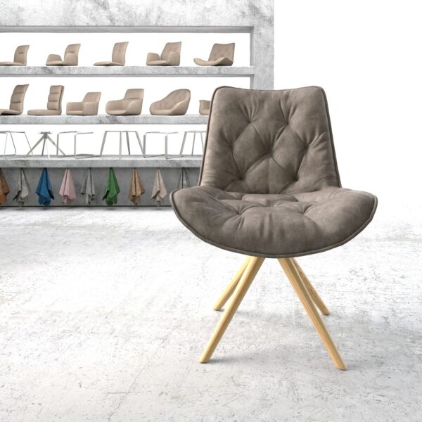 Otočná židle Taimi-Flex Taupe Vintage z mikrovlákna s dřevěným kuželovým rámem