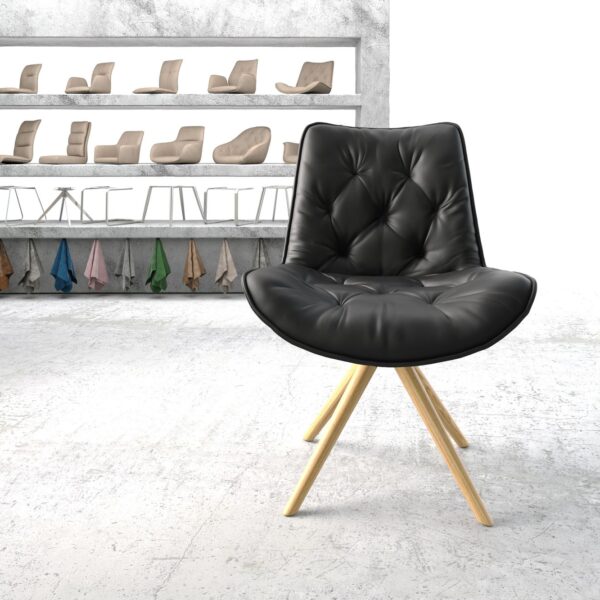 Otočná židle Taimi-Flex Černá Pravá kůže s dřevěným kuželovým rámem