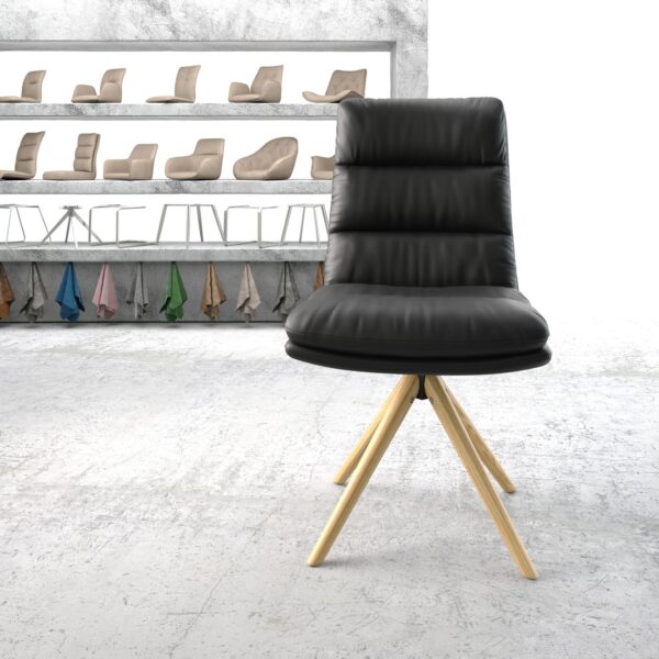 Otočná židle Abelia-Flex Černá Pravá kůže dřevěný rám kónický