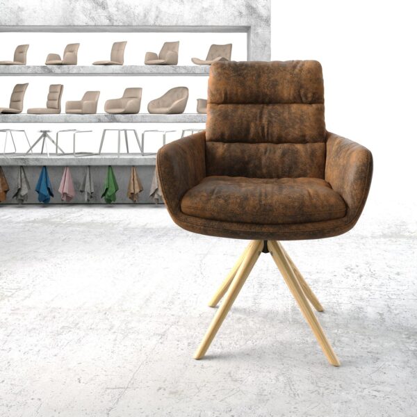 Otočná židle Abelia-Flex s područkami Hnědá Vintage mikrovlákno dřevěný rám kónický