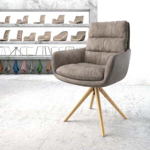 Otočná židle Abelia-Flex s područkami Taupe Vintage z mikrovlákna Dřevěný rám kónický