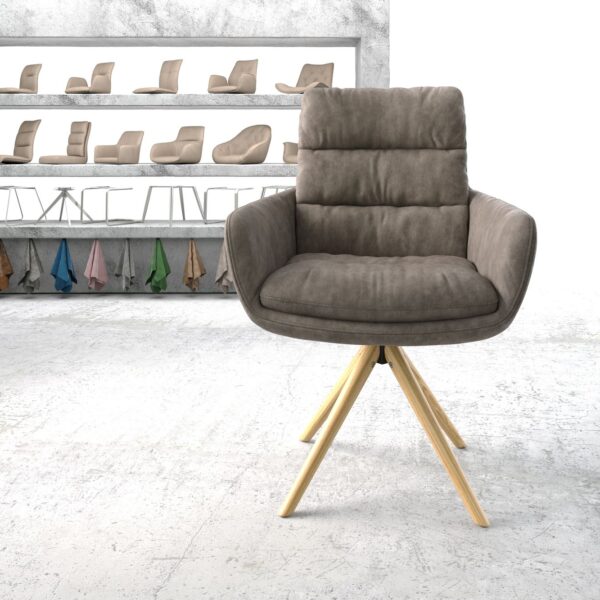 Otočná židle Abelia-Flex s područkami Taupe Vintage z mikrovlákna Dřevěný rám kónický