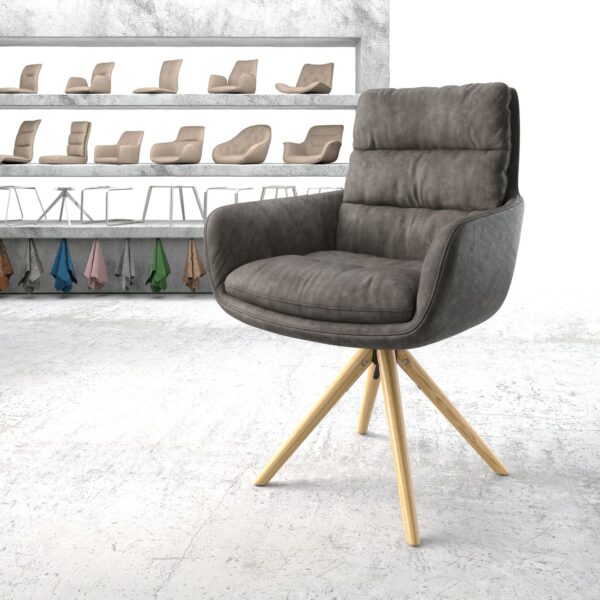 Otočná židle Abelia-Flex s područkami Antracit Vintage mikrovlákno Dřevěný rám kónický