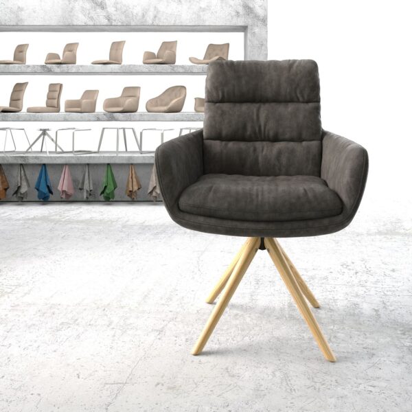 Otočná židle Abelia-Flex s područkami Antracit Vintage mikrovlákno Dřevěný rám kónický