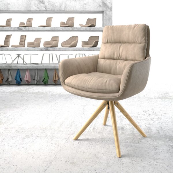 Otočná židle Abelia-Flex s područkami Béžová Vintage mikrovlákno dřevěný rám kónický