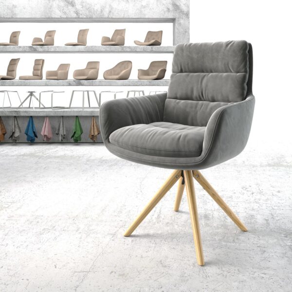 Otočná židle Abelia-Flex s područkami Šedá Samet Dřevěný rám Conical