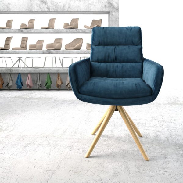 Otočná židle Abelia-Flex s područkami Modrá Samet Dřevěný rám kónický