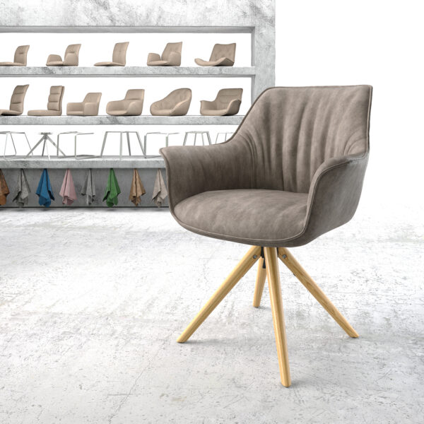Otočná židle Keila-Flex s područkami Taupe Vintage z mikrovlákna Dřevěný rám zúžený