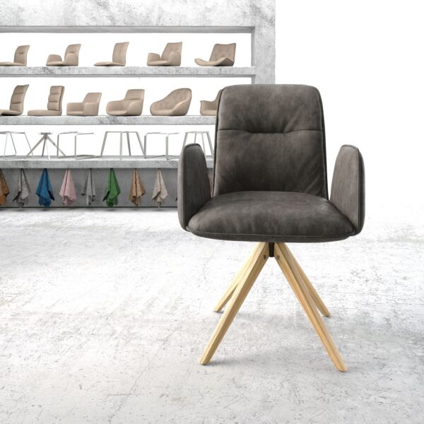 Otočná židle Vinja-Flex Anthracite Vintage z mikrovlákna Dřevěný rám hranatý