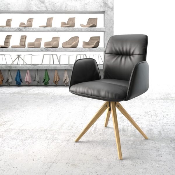 Otočná židle Vinja-Flex Černá Pravá kůže hranatý dřevěný rám