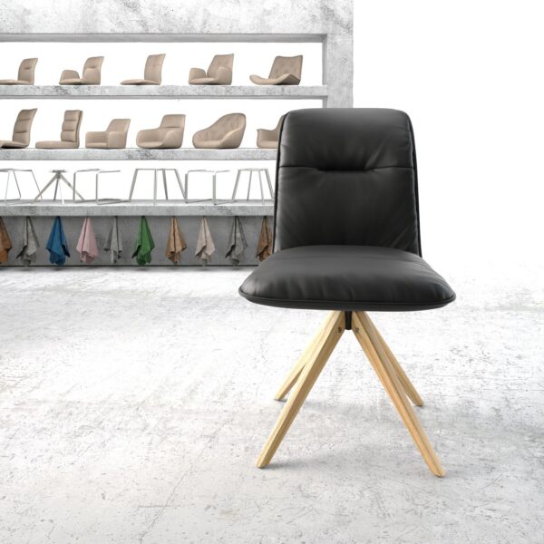 Otočná židle Vinjo-Flex Černá Pravá kůže hranatý dřevěný rám