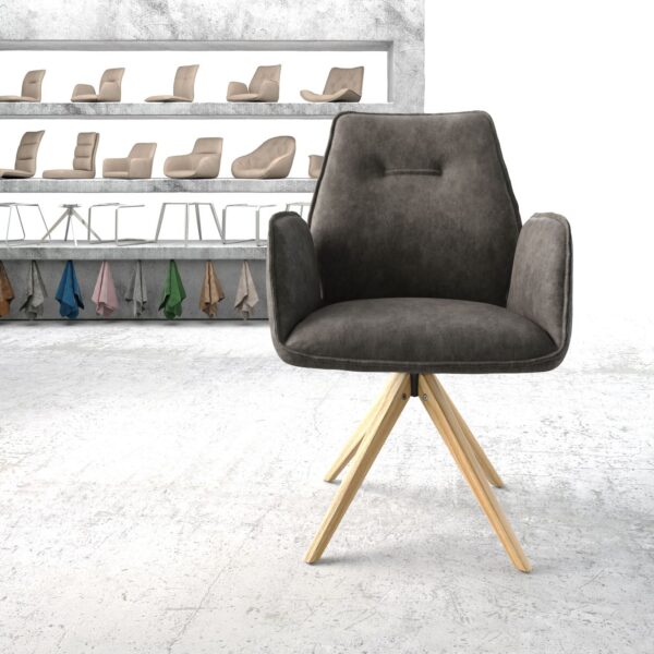 Otočná židle Zoa-Flex Anthracite Vintage z mikrovlákna Dřevěný rám hranatý
