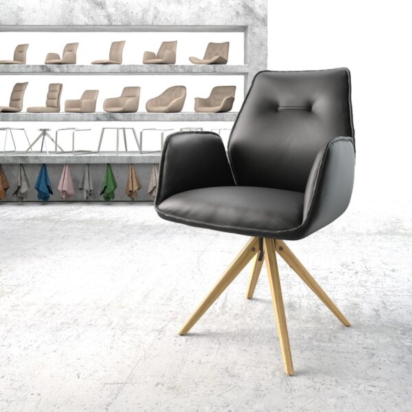 Otočná židle Zoa-Flex Černá Pravá kůže hranatý dřevěný rám