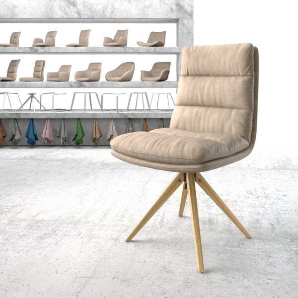 Otočná židle Abelia-Flex Béžová Vintage z mikrovlákna Dřevěný rám hranatý