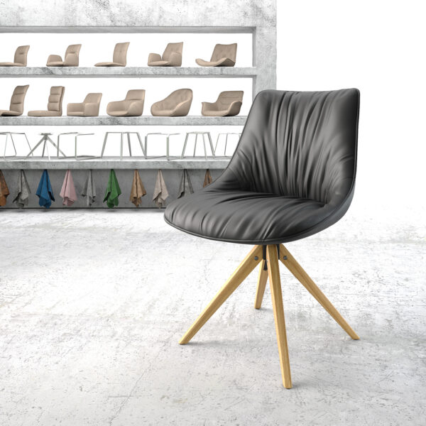 Otočná židle Elda-Flex Černá Pravá kůže hranatý dřevěný rám