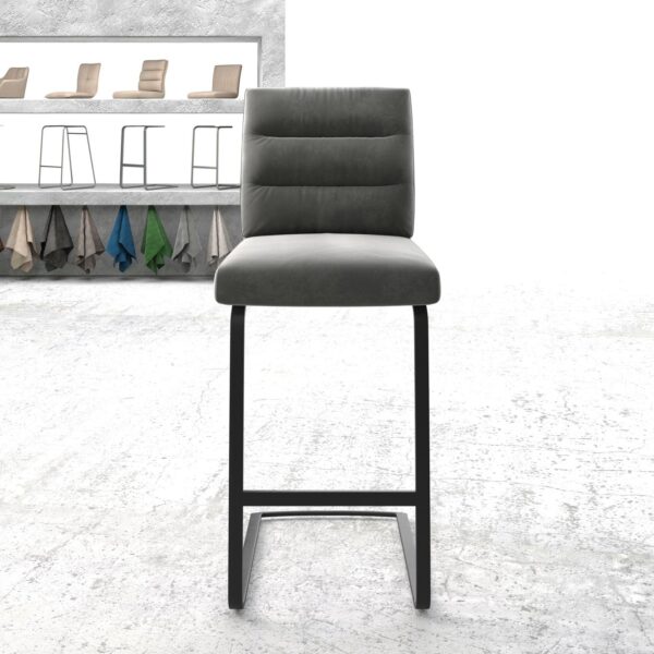 Barová židle Pela-Flex samet šedá konzolová podnož plochá kovová