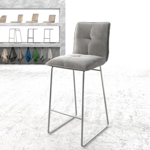 Barová židle Maddy-Flex samet šedý tenká podnož z nerezové oceli